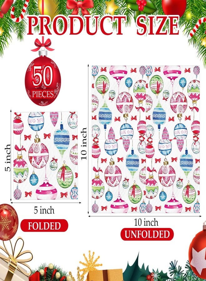 ojustbeok 50Pcs Christmas Paper Napkins Xmas Hanging Ball Disposable Guest Napkins Vintage Christmas Ornaments Balls Holiday Party Decorations Supplies for Bathroom Kitchen Merry Winter Daily Table Decor Favor - Image 2